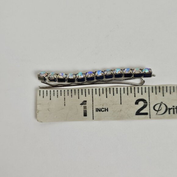 Vintage Crystal Rhinestone Aurora Borealis AB Hair Clip Bobby Pin Retro Wavy - Picture 9 of 10